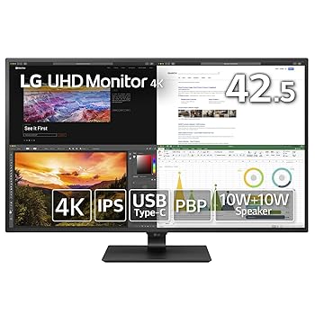 【中古】LG 管する 見せびらかす 43UN700-B 42.5in/4K/HDR相応う/IPS非光輝/HDMI×4,DP,USB Type-C/金棒引き/青碧ともし火先ぼそる、フリッカーセーフ/