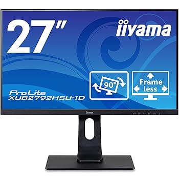 【中古】マウスコンピューター iiyama モニター ディスプレイ XUB2792HSU-B1D(27型/IPS方式/3辺フレームレス/広視野角/非光沢/昇降/ピボット/スィーベル/