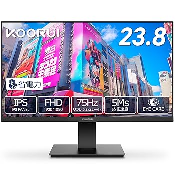 【中古】KOORUI モニター 24インチフルHD IPS 非光沢 PCモニターディスプレイ (75hz/5ms/HDMI VGA/VESA対応/アイケア/広い視野角178°)24N1