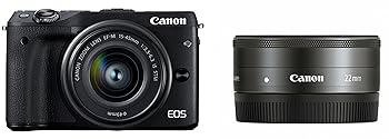 【中古】Canon ミラーレス一眼カメラ EOS M3 ダブルレンズキット(ブラック) EF-M15-45mm F3.5-6.3 IS STM EF-M22mm F2 STM 付属 EOSM3BK-WLK2|スカーレット2021