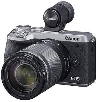 【中古】［人並み外れたに似つかわしい］Canon 銀鏡受け答え一眼写真機 EOS M6 Mark II EF-M18-150 IS STM 水晶体 EVF一揃いの道具 しろがね色 EOSM6MK2SL-18150ISEVFK