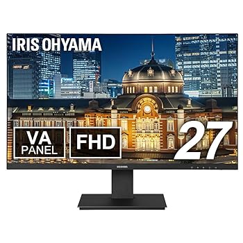 【中古】アイリスオーヤマ モニター 27インチ VAパネル ディスプレイ HDMIx1 VGAx1 FHD 1920x1080 75Hz 7ms 非光沢 フレームレス 壁掛け ブルーライト低