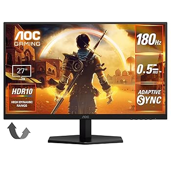 【中古】AOC ゲーミングモニター 27G42E/11, 27.0in, 盛りだくさん固定ディスク/1920×1080@180サイクル, 返事をする迅速さ0.5ms(MPRT), Fast IPS, HDMI2.0 x 1/ DP1.4x1,青味ともし火