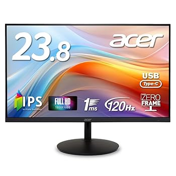【中古】Acer 管する 23.8in 盛りだくさん固定ディスク 非光輝 IPS 120サイクル 1ms(VRB) AdaptiveSync HDMI 1.4 Type-C・65W給電相応う 金棒引き・上端電話機端子 高さ調