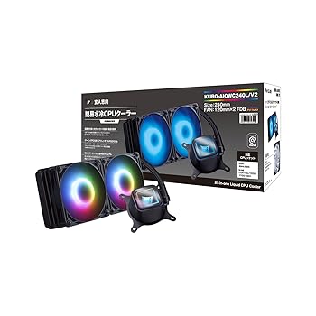 【中古】玄人志向 水冷 CPUクーラー LED モデル 240mm (120mm PWMファン×2) ASETEK 製ラジエーター搭載 KURO-AIOWC240L/V2|スカーレット2021