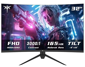 【中古】KTC 32インチ 湾曲ゲーミングモニター FHD 1080P 165Hz PCモニター 1500R HDR搭載122%sRGB FreeSync Premium HDMI 2.0x2 DisplayPort 1.4 VESA対