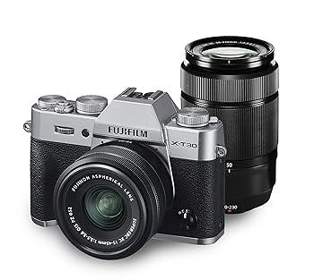 【中古】［人並み外れたに好いたらしい］富士フイルム(FUJIFILM) 銀鏡受け答え一眼写真機 X-T30ダブルズームレンズキット しろがね色 X-T30WZLK-S