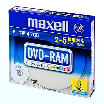 【中古】maxell データ用 DVD-RAM 4.7GB 2-5倍速対応 インクジェットプリンタ対応ホワイト 5枚 5mmケース入 DRM47PWC.S1P5S A