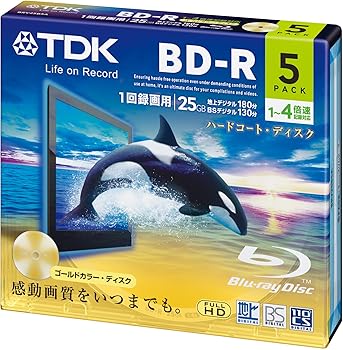 【中古】［非常に良い］TDK 録画用ブルーレイディスク BD-R 25GB 1-4倍速 ゴールドディスク 5枚パック 5mmスリムケース BRV25B5A