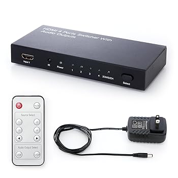 【中古】サンワダイレクト HDMIセレクター HDMI切替器 4入力×1出力 光、同軸デジタル出力付き 3D対応 リモコン付 400-SW015