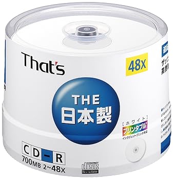 【中古】太陽誘電製 That's CD-Rデータ用 48倍速700MB プリンタブル スピンドルケース50枚入 CDR80WPYSBV