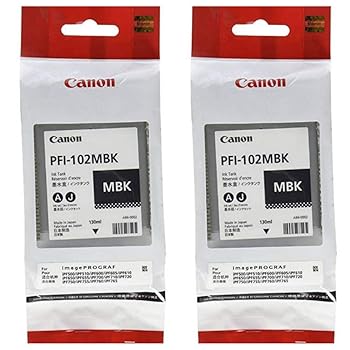 【中古】Canon 2X PFI-102MBK 絵の具マットブラックインクタンク imagePROGRAF iPF500/600/700インクジェット印刷機用 130ml。