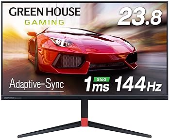 【中古】グリーンハウス ゲーミングモニター 23.8インチ 144Hz 1ms Adaptive-Sync 高さ調整 回転 HDMIx2 DPx1 メーカー3年保証 GH-ELCG238A-BK2