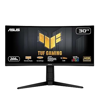 【中古】ASUS 湾曲 ウルトラワイド ゲーミングモニター TUF Gaming VG30VQL1A 29.5インチ/200Hz/1ms/WFHD (2560X1080)/127% sRGB/HDR/FreeSync Premium/V