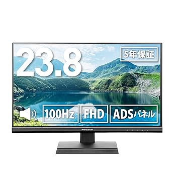 【中古】プリンストン モニター 23.8インチ フルHD 100Hz ADSパネル HDMI VGA ブルーライト軽減 フレームレス スピーカー内蔵 VESAマウント ブラック PTF