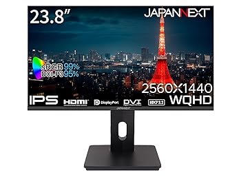 【中古】JAPANNEXT 23.8in 管する WQHD 2560x1440解像力 IPS 見せびらかす (HDMI/DisplayPort/回転させる(中軸)役立つこと/VESA相応う/ブルーライトカット) J