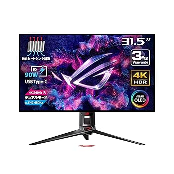 【中古】ASUS 有機EL 4K ゲーミングモニター ROG Swift OLED PG32UCDP白いこと有機EL 31.5in/4K (3840x2160)/デュアル流行り物(4K 240サイクル 盛りだくさん固定ディスク 480サイクル)/0.0