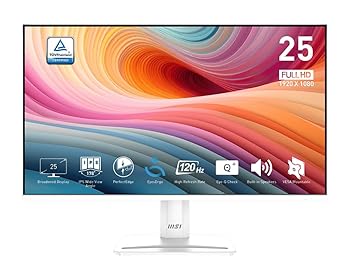 【中古】MSI PRO MP251W E2 24.5in IPS 1920 x 1080 (FHD) ゲーミングオフィスモニター、120サイクル、アダプティブ同時発生、HDR相応う、HDMI、VGA界面、恒星日