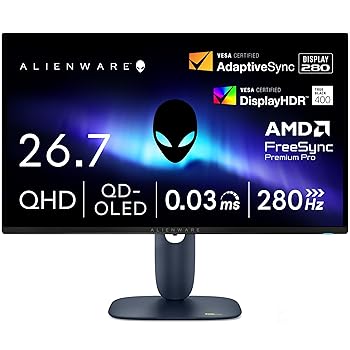 【中古】Dell AW2725D 26.7in 有機EL Alienware ゲーミングモニター(無輝点3年引き請ける/QHD/QD-OLED,抗照りかえす/DP 1.4×1,HDMI×2/DCI-P3 99.3%/縦横回転させる,高