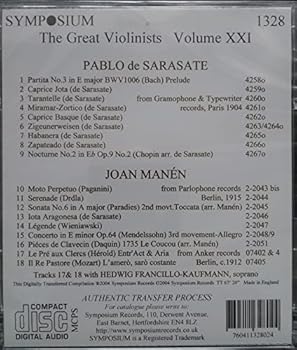 【中古】Grt Violinists 21: Pablo De Sarasate & Joan Manen