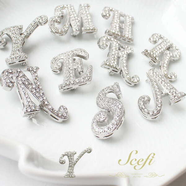 楽天市場】イニシャル ブローチ 【S】 シルバー ラインストーン 英語