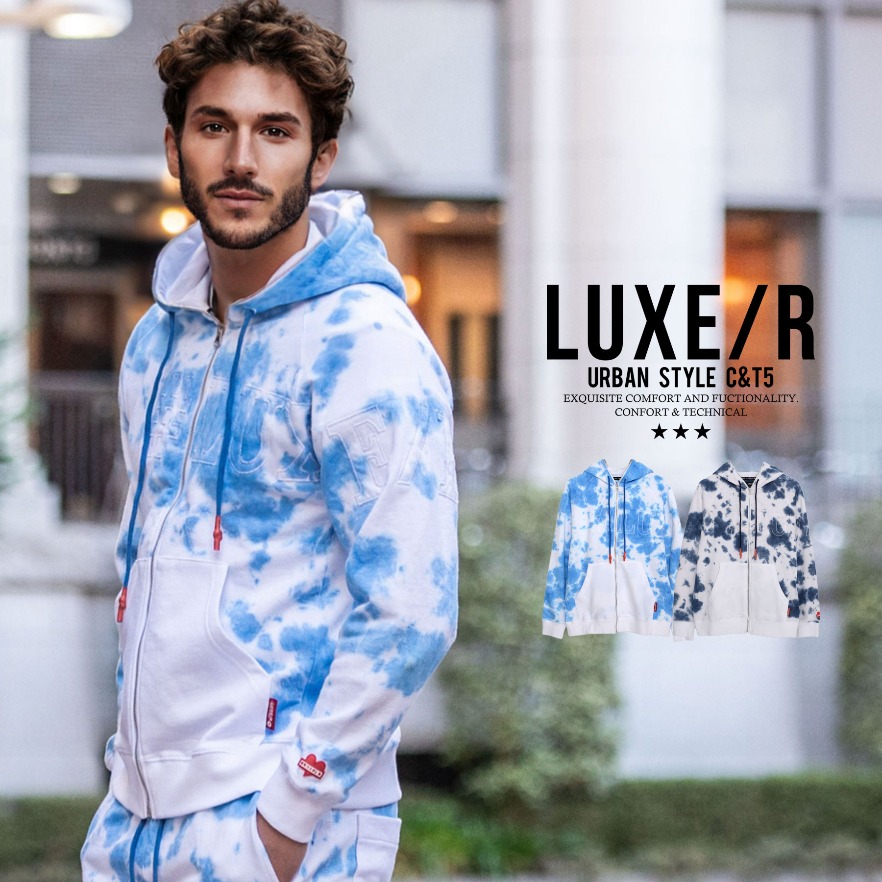 LUXE/R ラグジュ パーカー メンズ ミスタ&mdash;ジョージ 40代 50代 アウター ファッション 60代 おしゃれ 大人 タイダイ ブリーチ 加工 ブランド 長袖 ストレッチ 伸縮性 トップス ジップアップ フーディー スウェット 大きいサイズ 春 秋 冬｜Mr.GEORGE ミスタージョージ