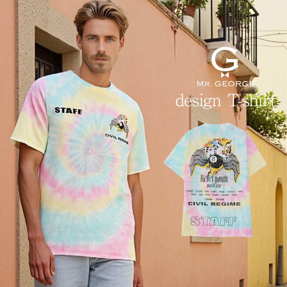 イケオジ ちょいワル おしゃれ 40代 50代 メンズ ファッション Tシャツ おしゃれ 半袖 半袖Tシャツ カットソー プリント タイダイ染め ムラ染め CIVIL REGIME シヴィル レジーム クルーネック オーバーサイズ ゆったり 男性 大人