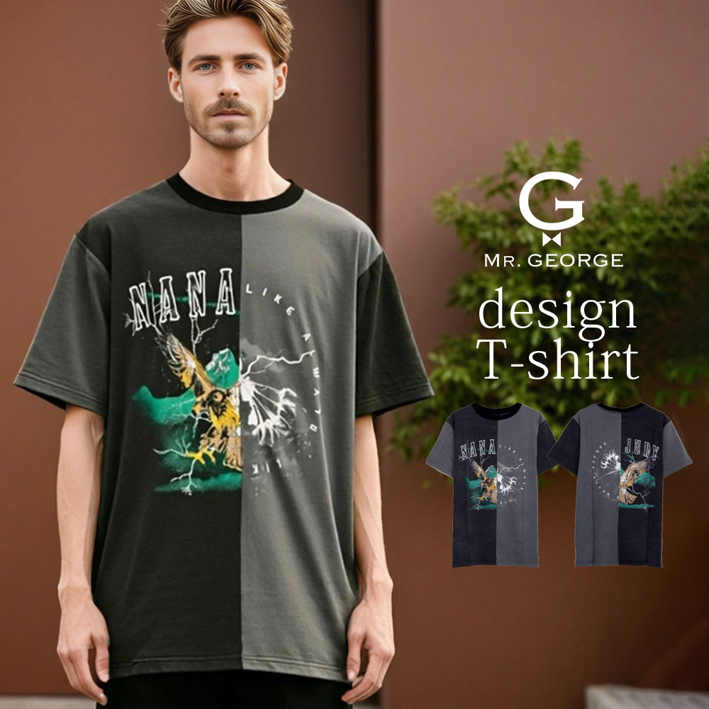 イケオジ ちょいワル おしゃれ 50代 メンズ ファッション Tシャツ レディース 切替 グラフィック 山 鷹 マルチカラー ロック系 ストリート モード ヴィンテージ風 個性派 4,598円