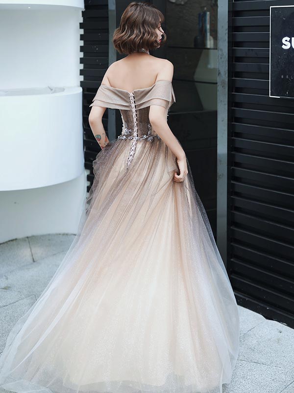 シンプルデザイン ロングドレス Aライン カラードレス プリンセスライン オフショルダー カラードレス ロングドレス 演奏会用ドレス オフショルダー 発表会 刺繍ウェディングドレス 披露宴 二次会用ドレス Spreedach De