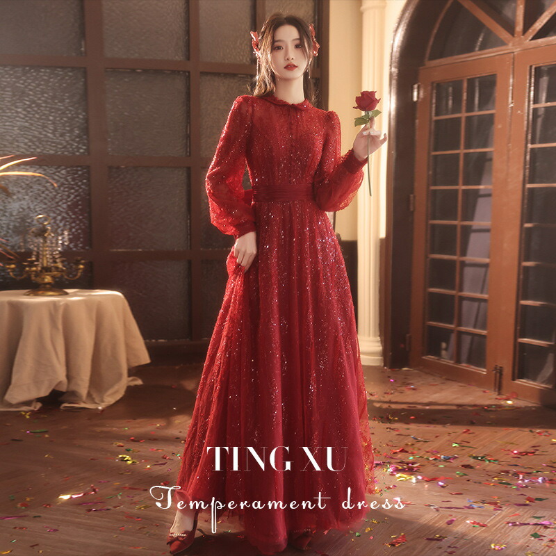 楽天市場】カラードレス ファスナー レッド パフスリーブ