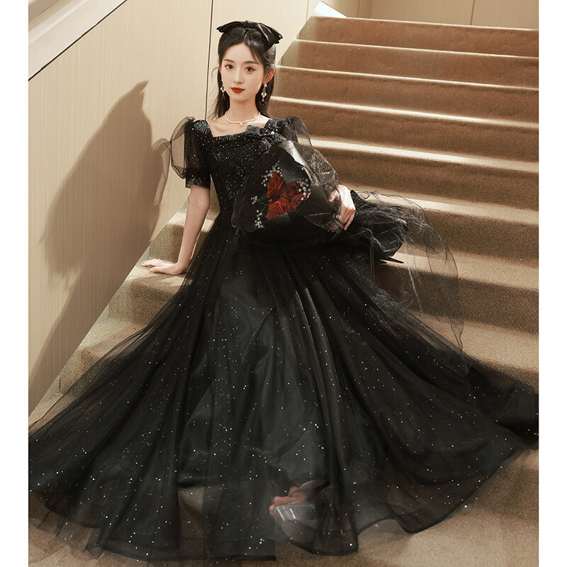 カラードレス（ブラック） 楽天市場】カラードレス 編み上げ パーティードレス フォーマルドレス