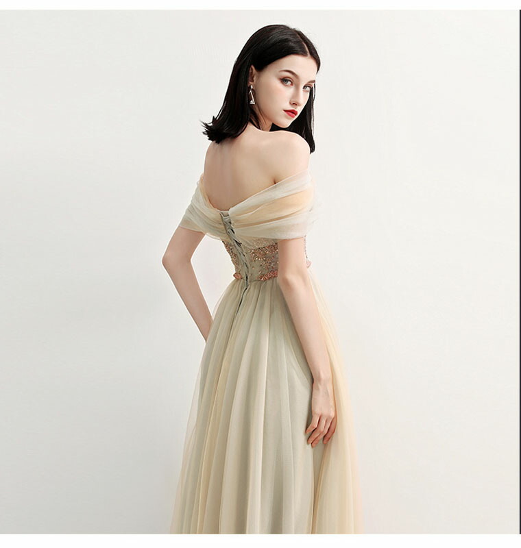 ウェディングドレスフォーマルオフショルダードレスロング可愛い花嫁ドレス結婚式披露宴演奏会ドレス旅行海撮影ワンピー二次会パーティードレスウエディングドレス森系優雅前撮り/後撮り結婚式シャンペン色
