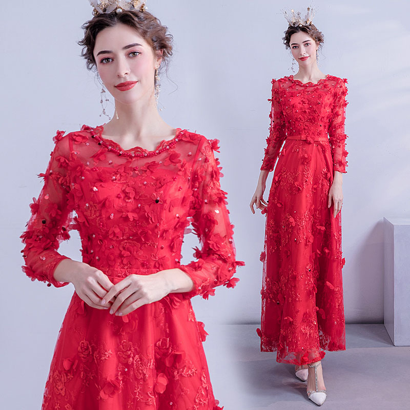 安心の定価販売 楽天市場 結婚式 ワンピース パーティードレス レッド ビスチェ フォーマルドレス 袖あり 袖 袖付き お呼ばれ ドレス フォーマル 服 総レース ロングスリーブ レース 服装 カラーフォーマル ミセス 他と被らない 大人 上品 代30代40代 大きいサイズ