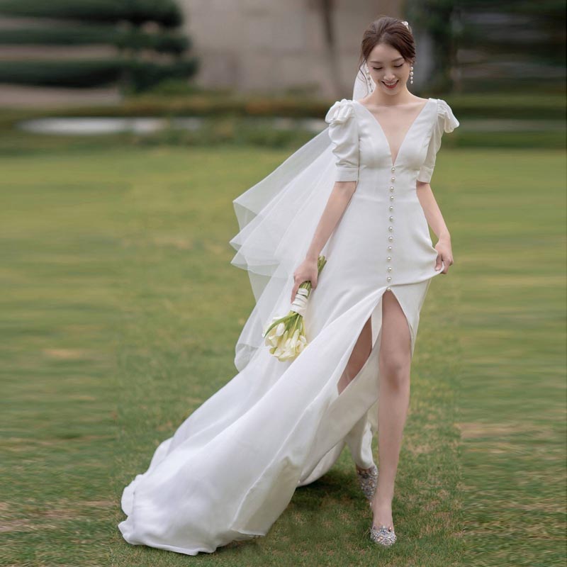 花嫁 ドレス 披露宴 ウェディングドレス 可愛い 高級感 ワンピース ビーチフォト後撮り シンプル 海外挙式 二次会 Wedding Dress 結婚式 ブライダル パーティードレス セミオーダー ウェディングドレス 海外挙式 花嫁 二次会 パーティードレス 半袖 可愛い 小きい 結婚式