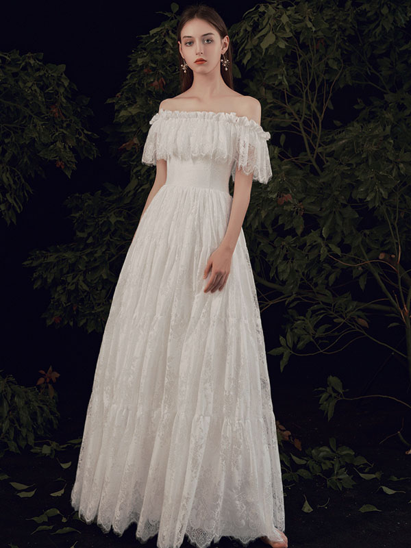 大流行中 海外挙式 ブライダル ウエディングドレス オフショルダー 花嫁 Aラインドレス リゾートドレス 前撮り 挙式 Wedding Dress 結婚式 上品 二次会 ロングドレス シンプル ブライダル ロングドレス リゾート ピアノ 発表会 セミオーダー 編み上げ 代引き手数料無料