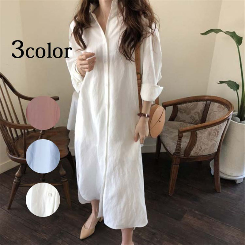 楽天市場 春夏使える万能シャツ ワンピース 羽織でも使える シャツワンピース 2way シャツワンピ シャツワンピ 無地 羽織り ロング丈シャツ シャツワンピース ロング丈 マキシ丈 シャツ コットンワンピ 体型カバー Schik