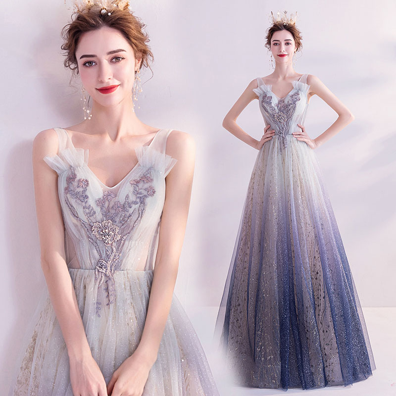 最高の 楽天市場 カラードレス パーティードレス ブルー 演奏会 ロングドレス ｖカット 結婚式 花嫁 フォーマルドレス ノースリーブ イブニング ドレス お姫様ドレス 編み上げ 刺繍 海外 撮影用 披露宴 ドレス 大人 ピアノ 発表会 二次会ドレス Schik 超激安 Www