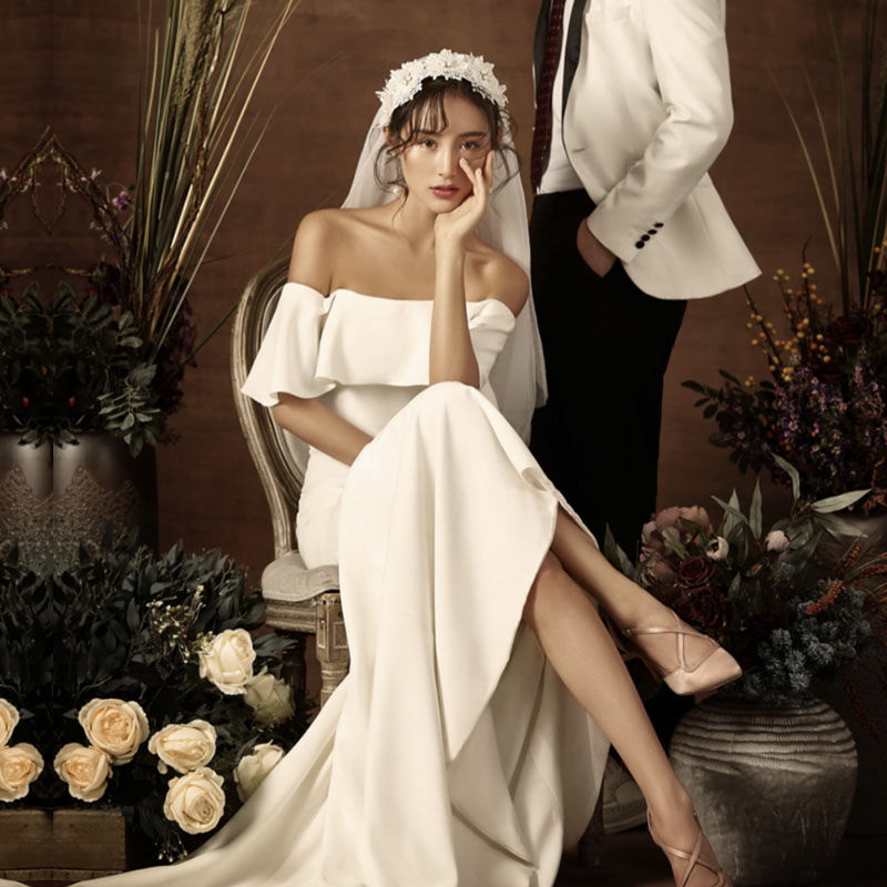 残りわずか 楽天市場 マーメイドラインドレス オフショルダー ウェディングドレス フォーマル サテン トレーン ウエディングドレス 可愛い花嫁ドレス 結婚式披露宴演奏会ドレス 旅行海撮影ワンピー 二次会パーティードレス 森系 優雅 前撮り 後撮り 結婚式 ドレス