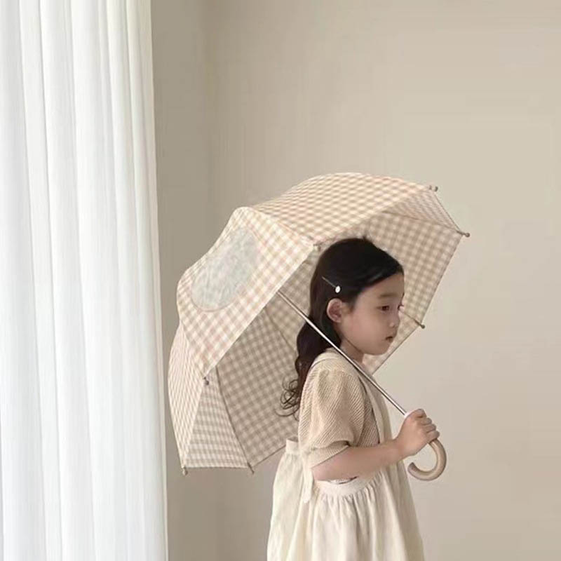 傘 キッズ チェック柄 安全 スクール傘 女の子 かわいい 子供用窓付き傘 こども傘 おしゃれ 安心
