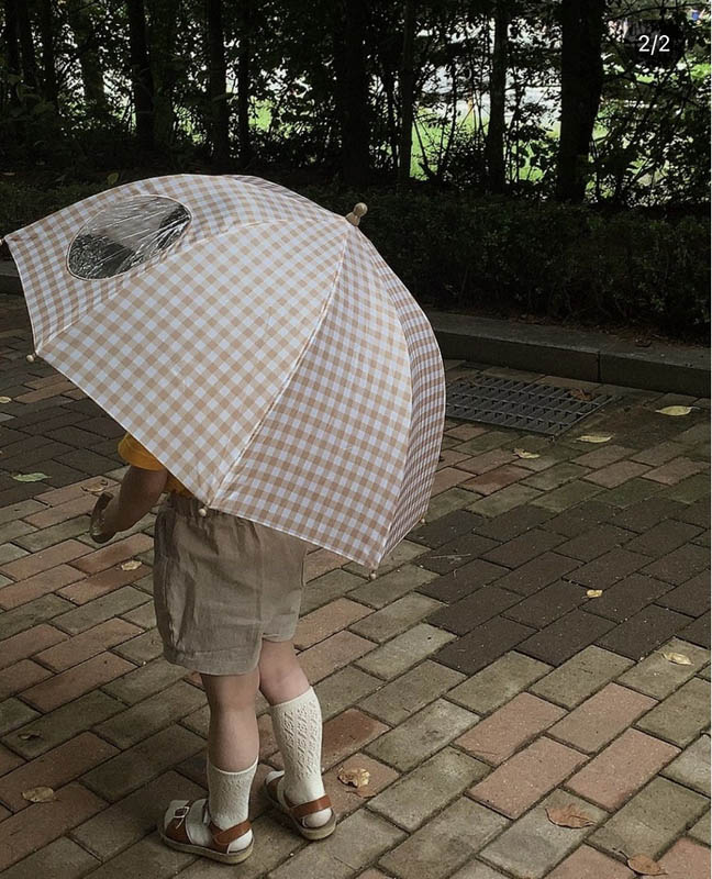 傘 キッズ チェック柄 安全 スクール傘 女の子 かわいい 子供用窓付き傘 こども傘 おしゃれ 安心