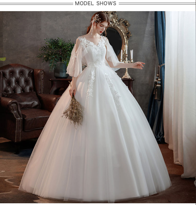 21新作モデル 刺繍 ブライダルドレス ウエディングドレス Dress Wedding 花嫁二次会 ウェディングドレス 花嫁ドレス プリンセスブライダルドレス 七分袖 五分袖 袖あり ロングドレス 海外挙式 ウエディングドレス スピーカースリーブ ロングドレス ウエディングドレス