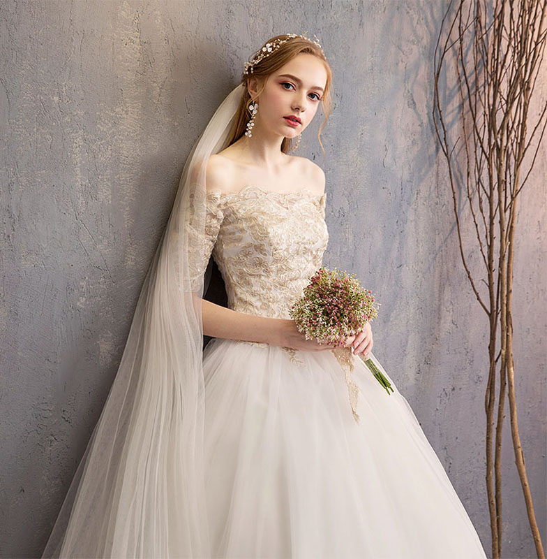 ウェディングドレス ウエディングドレス 結婚式 ワンピース オフショルダー ロングトレーン ブライダルドレス 袖あり 編み上げ 刺繍 海外 撮影用 花嫁 パーティードレス ロング フォーマルドレス お姫様ドレス 披露宴 ドレス Alternativesolutionsusa Net