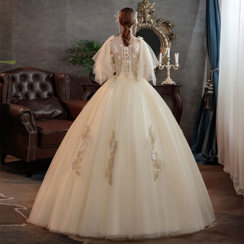 ウェディングドレス ウエディングドレス プリンセスライン 花嫁 二次会 結婚式 披露宴 ドレス ロング シャンペン色 ウエディングドレス カラードレス 袖あり 七分袖 五分袖 ウエディングドレス ロングドレス 前撮り 後撮り 結婚式 ブライダルドレス レース 刺繍 Cgco Org