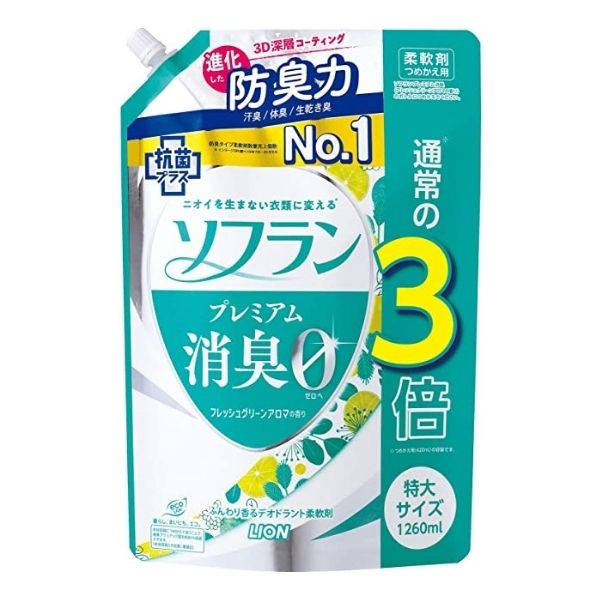 楽天市場 ケース販売 1ケース6個入 ライオン ソフラン プレミアム消臭 フレッシュグリーンアロマの香り つめかえ用特大 1260ml シェーンコスメ