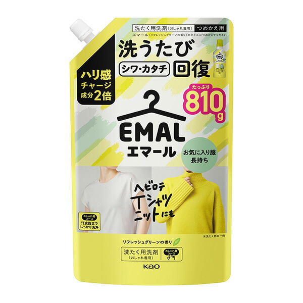 【ケース販売】【１ケース１５個入】花王　エマール　リフレッシュグリーンの香り　つめかえ用　８１０ｇ（洗濯洗剤）