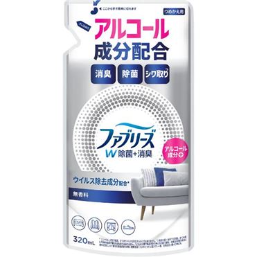 【ケース販売】【１ケース２４個入】Ｐ＆Ｇ　ファブリーズＷ除菌　無香料　アルコール成分入り　つめかえ　３２０ｍＬ（芳香・消臭剤）