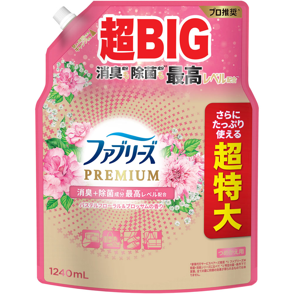 【ケース販売】【１ケース６個入】Ｐ＆Ｇ　ファブリーズＷ除菌＋消臭　プレミアム　パステルフローラル＆ブロッサムの香り　　つめかえ用４回分　１２４０ｍＬ（芳香・消臭剤）｜シェーンコスメ