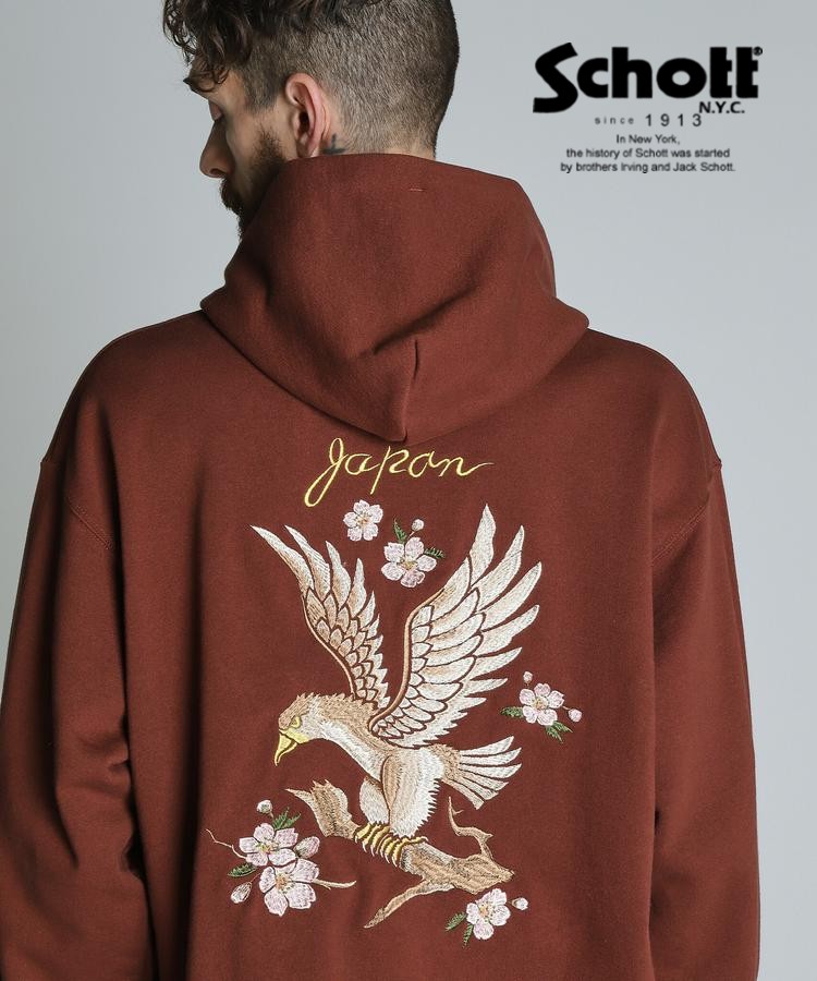 ★SALE|Schott/打つこと 堅苦しさ通信販売 | EMB. CHERRY BLOSSOM JAPAN EAGLE HOODED SWEAT※大売り出し品につき取り替えっこ返品不可
