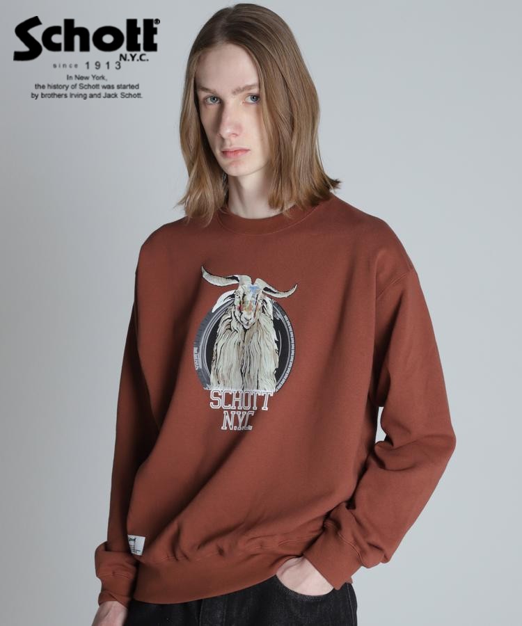 ★SALE|Schott/打つこと 堅苦しさ通信販売 | COLOR FLOCKY GOAT CREW SWEAT※大売り出し品につき取り替えっこ返品不可