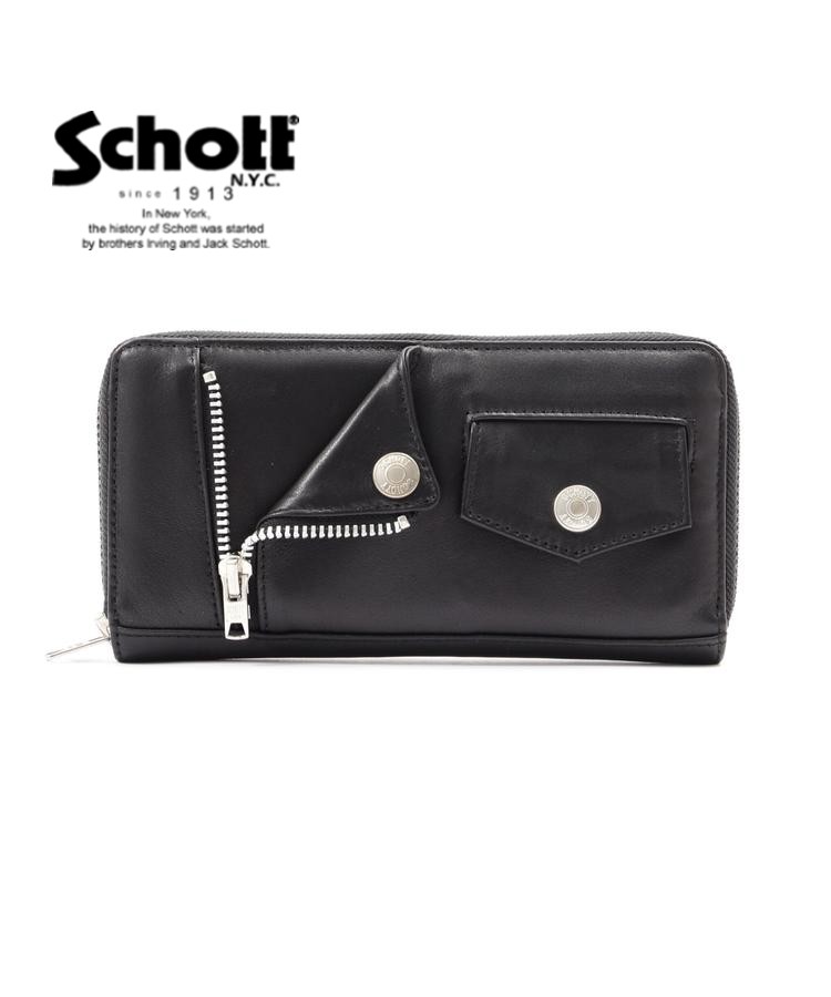 SCHOTT ショット　レザー二つ折財布 ショット Schott ミドルウォレット 2つ折り財布 レザー メタル